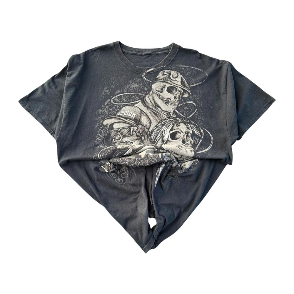90s Vintage Compton Graffiti Style Skulls Graphic Short Sleeve T-Shirt Black L